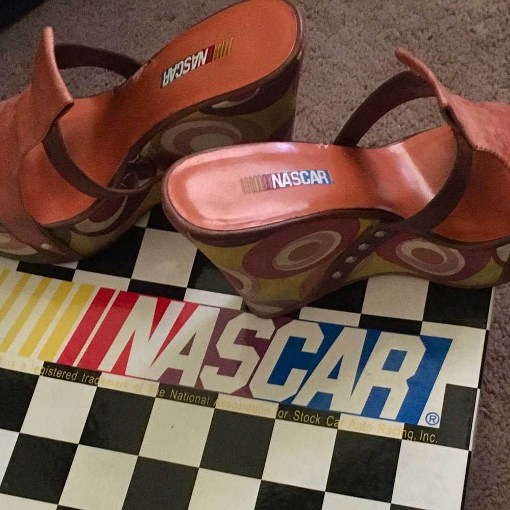 NASCAR Women's Brown Wedge Sandals
